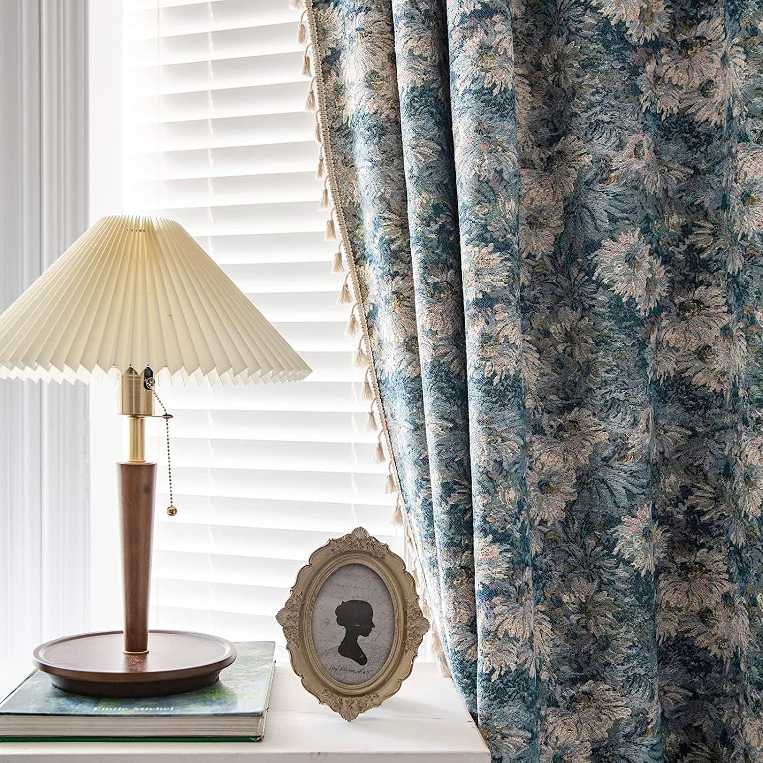 Bohemian Blue Floral Sheer Curtains - 96 Length, 2 Panels