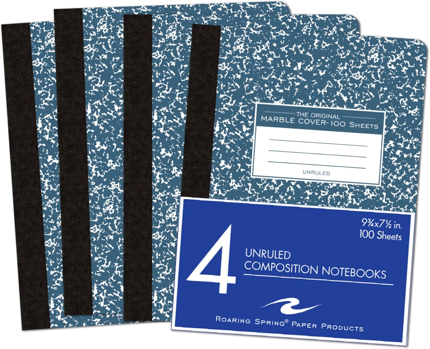 ROARING SPRING Unruled Composition Book 4 Pack - Blue Marble Cover