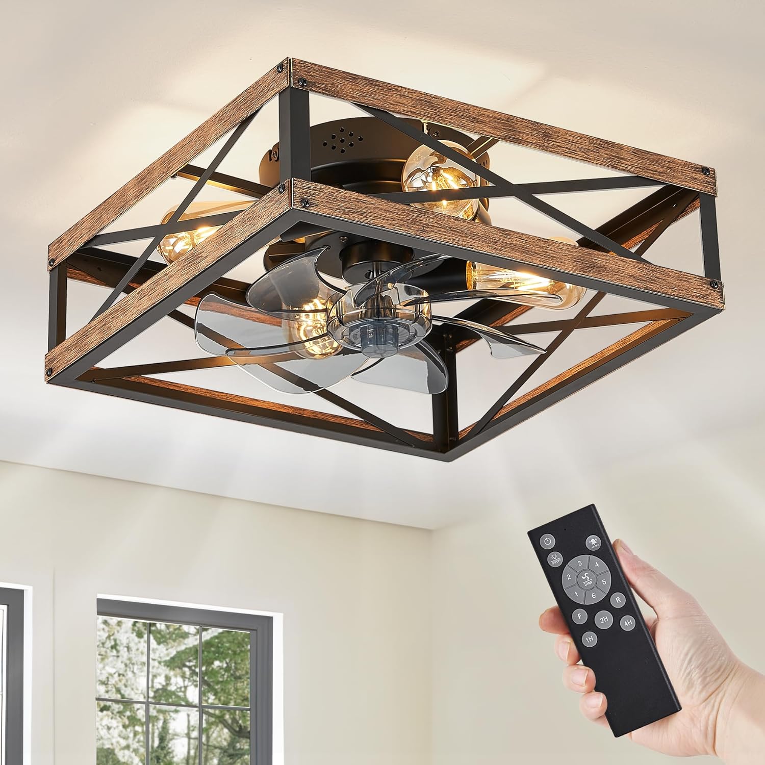 LEDIARY Caged Low Profile Ceiling Fan with Lights and Remote
