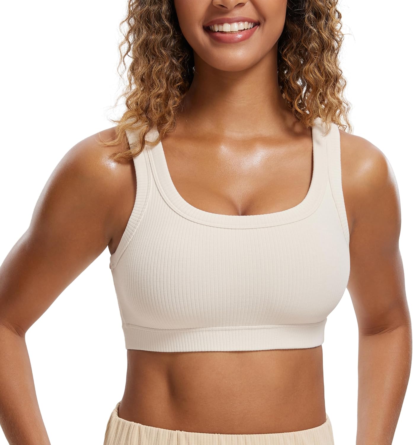 CRZ YOGA Ribbed Sports Bras for Women - Medium Impact Cami
