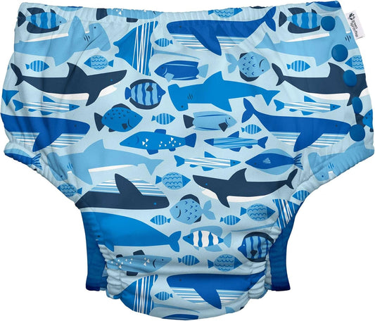 UPF 50 Swim Diaper, Eco Snap, 4T Blue Undersea