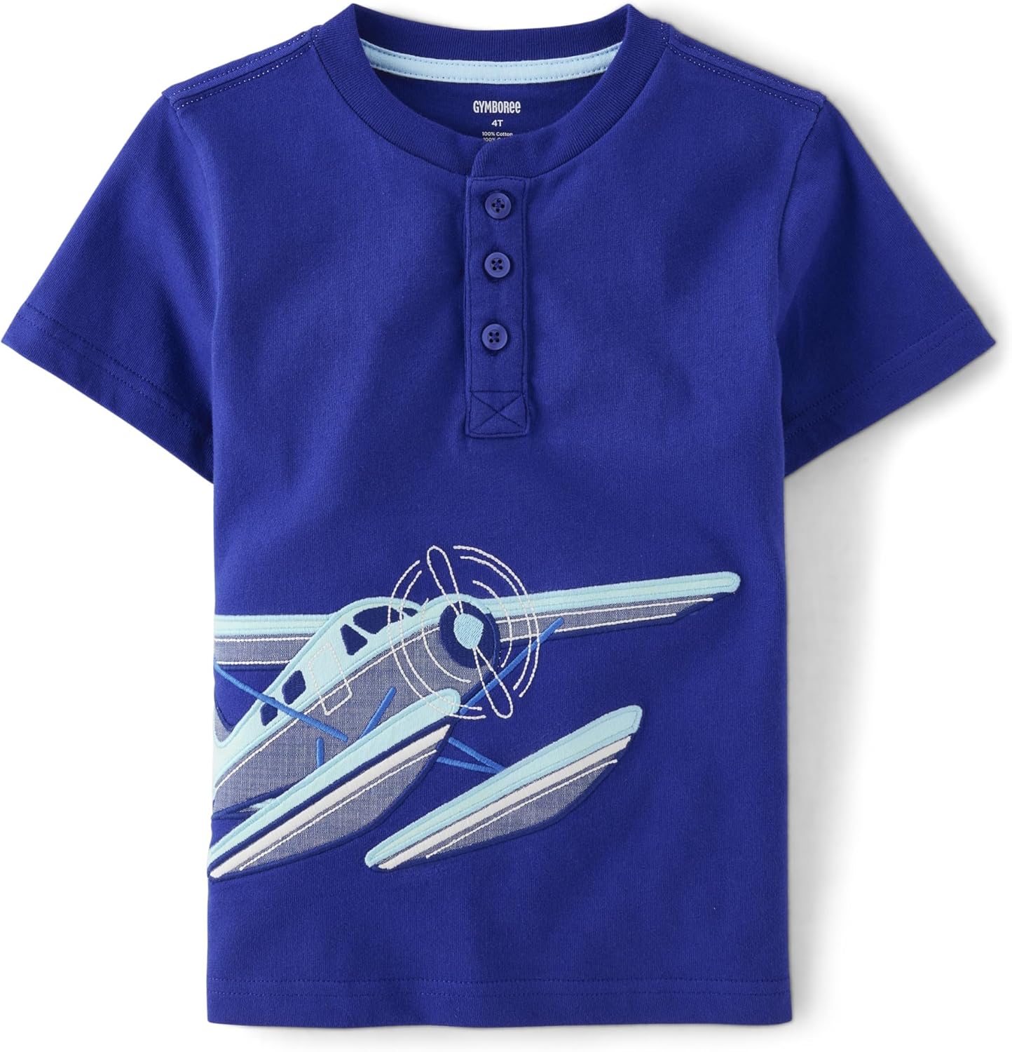 Gymboree Boys' Short Sleeve Henley Top with Airplane Graphic