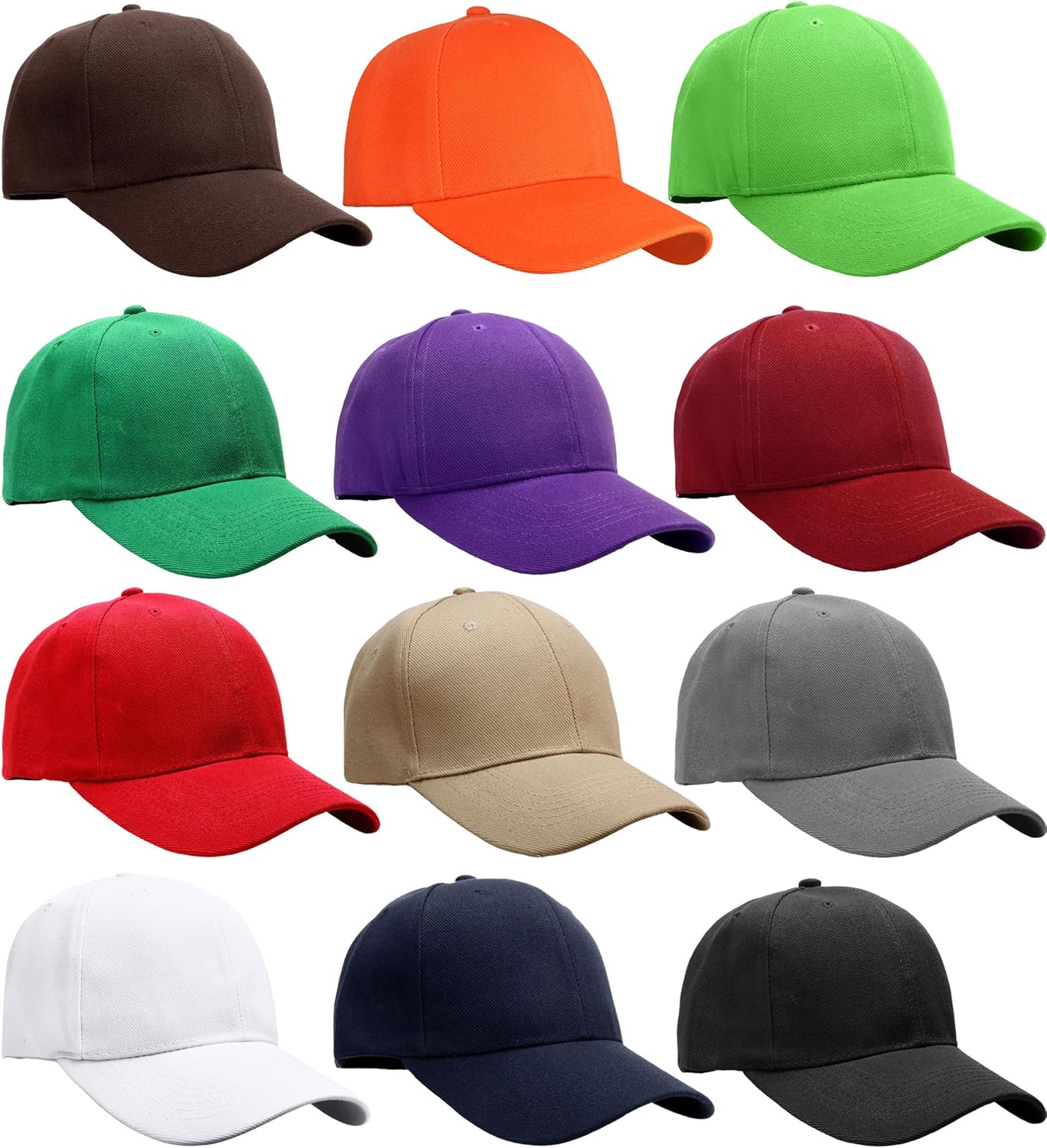 Bulk Lot of 12 Adjustable Baseball Caps for Custom Embroidery