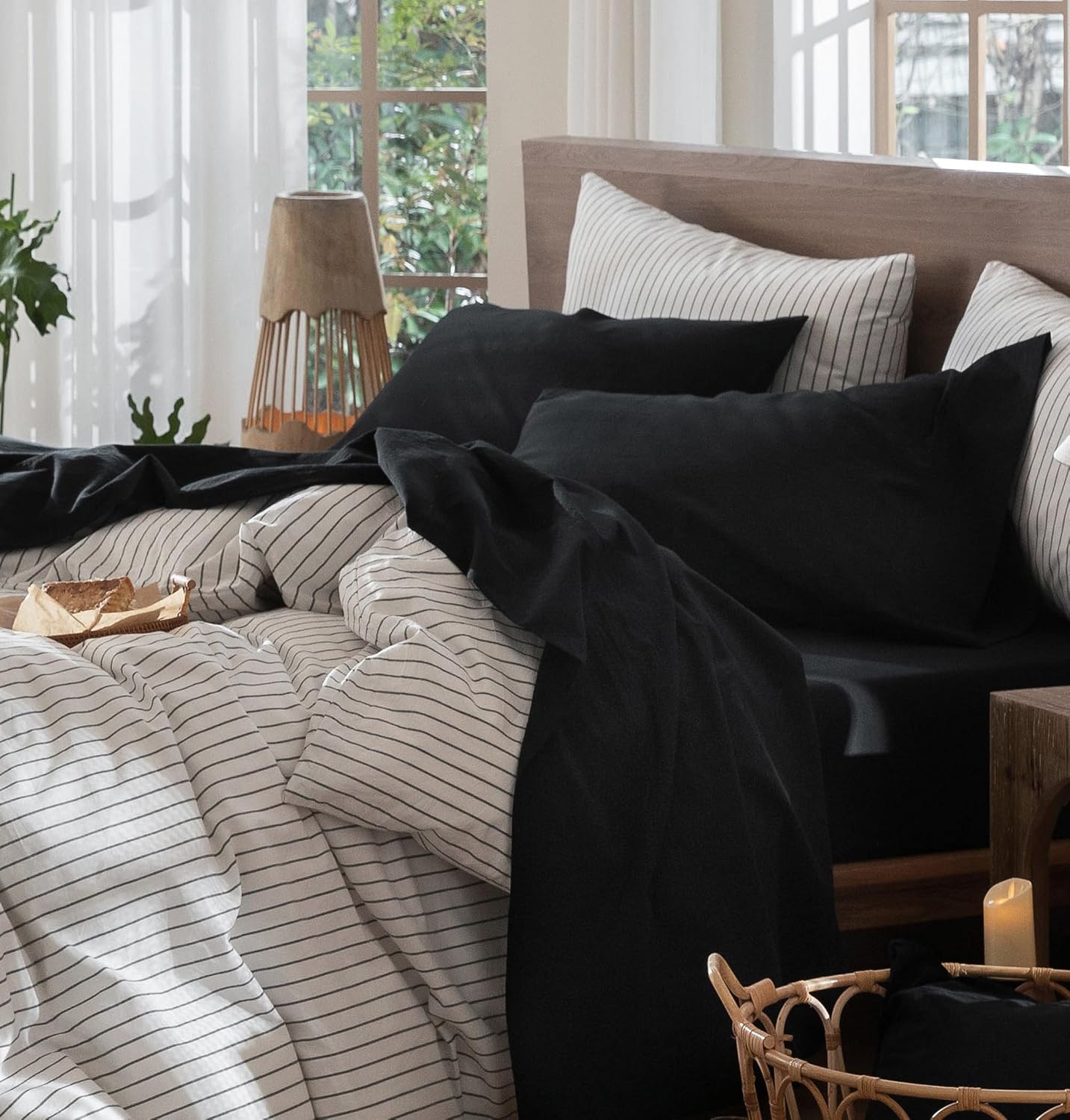 MooMee Bedding Sheet Set in Solid Black for Full Size Comfort