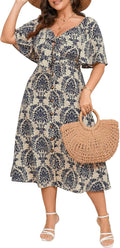 Plus Size Summer Dress for Women Deep V Neck Smocked Midi - Flowy