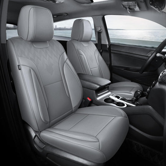 Grey Car Seat Covers - Breathable Faux Leather for Cars