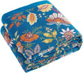 Fall Throw Blanket for Couch - Blue Boho Cotton Muslin Throw