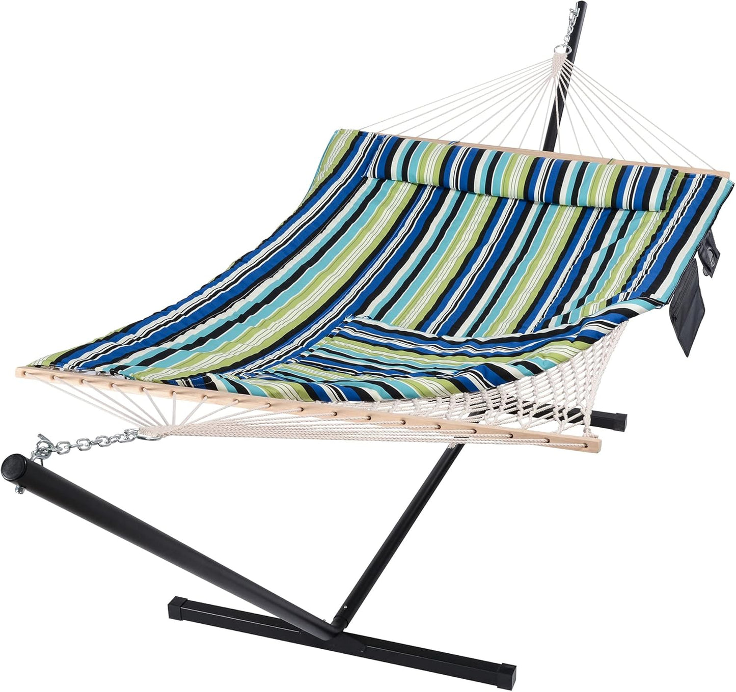 Double Cotton Rope Hammock with Steel Stand for Ultimate Relaxation