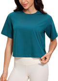 CRZ YOGA Womens Loose Fit Cotton Polyester Crop Tee - Casual Comfort