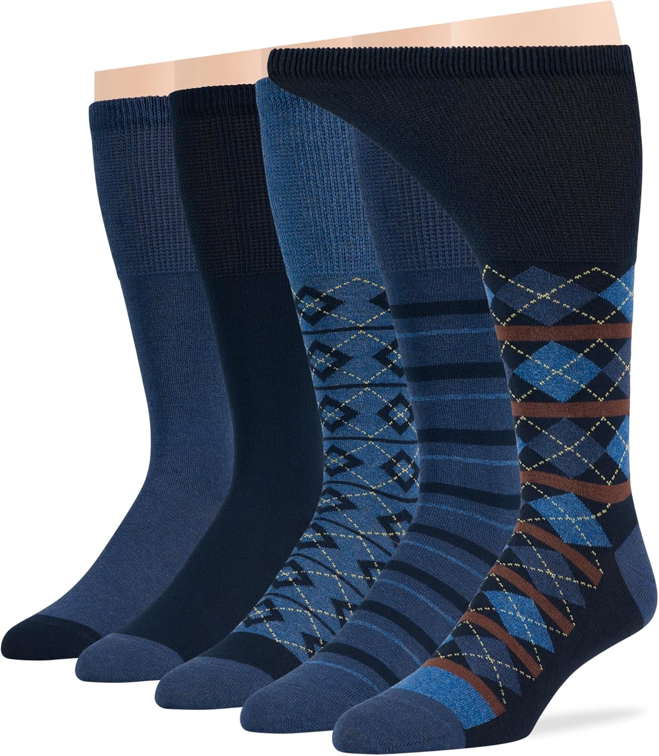 Men Diabetic Loose Dress Socks - 5 Pack Mid Calf Comfort