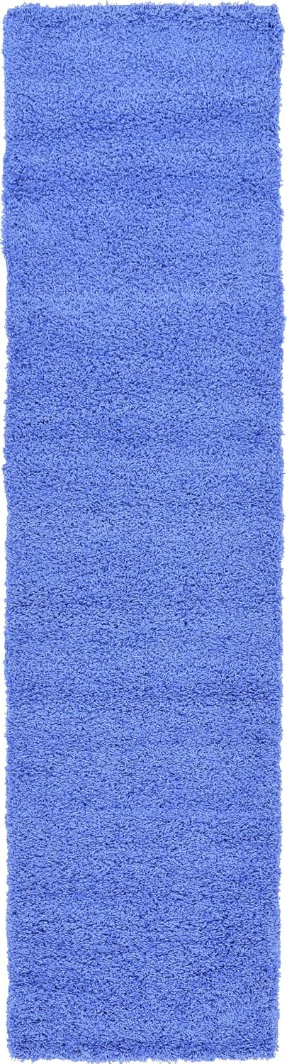 Unique Loom Solid Shag Area Rug Runner in Periwinkle Blue