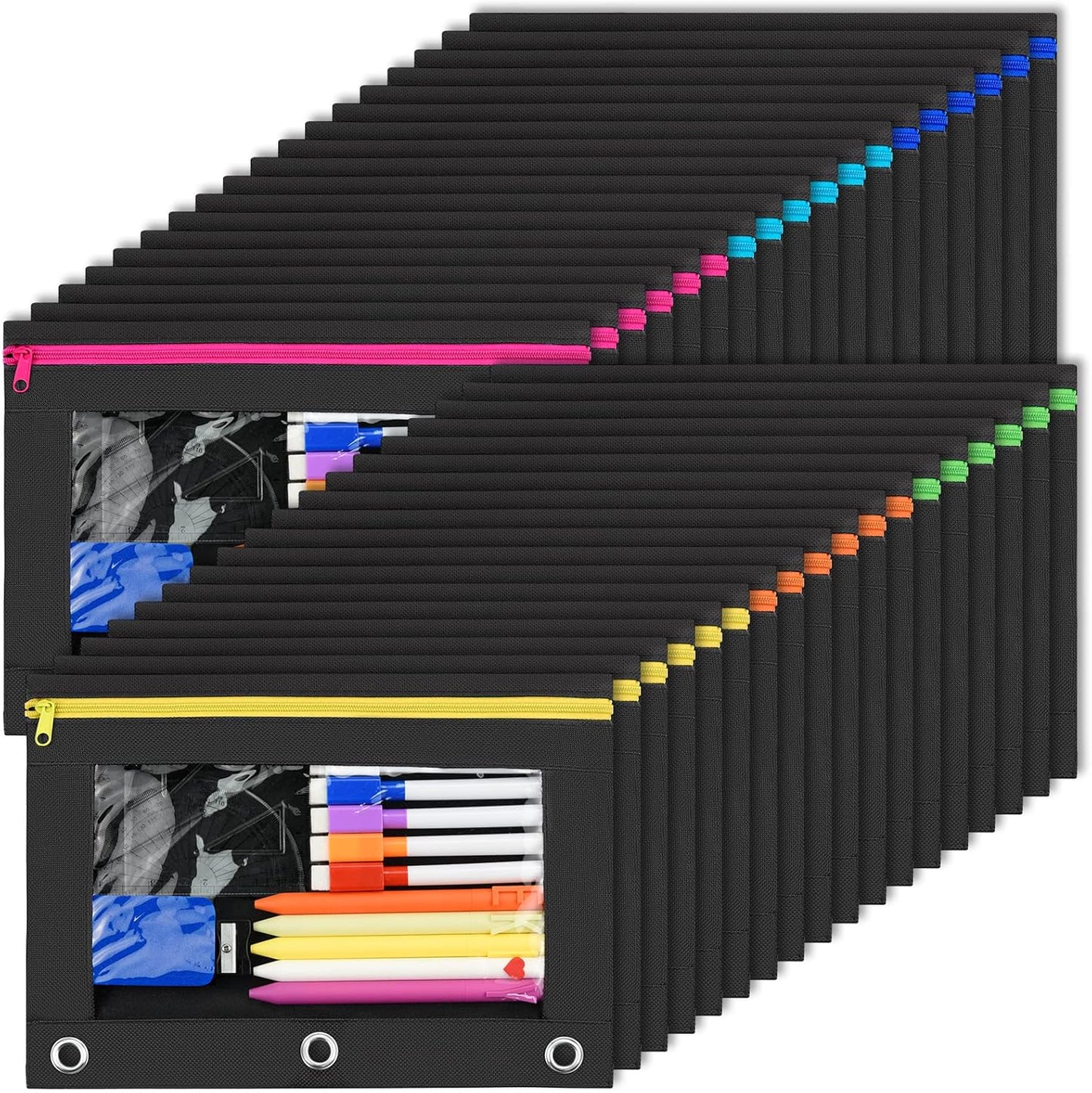 EAONE 36 Pack Pencil Pouch for 3 Ring Binder with Zipper