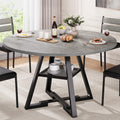 Round Dining Table 47in for 4-6 - Space Saving Pedestal Table