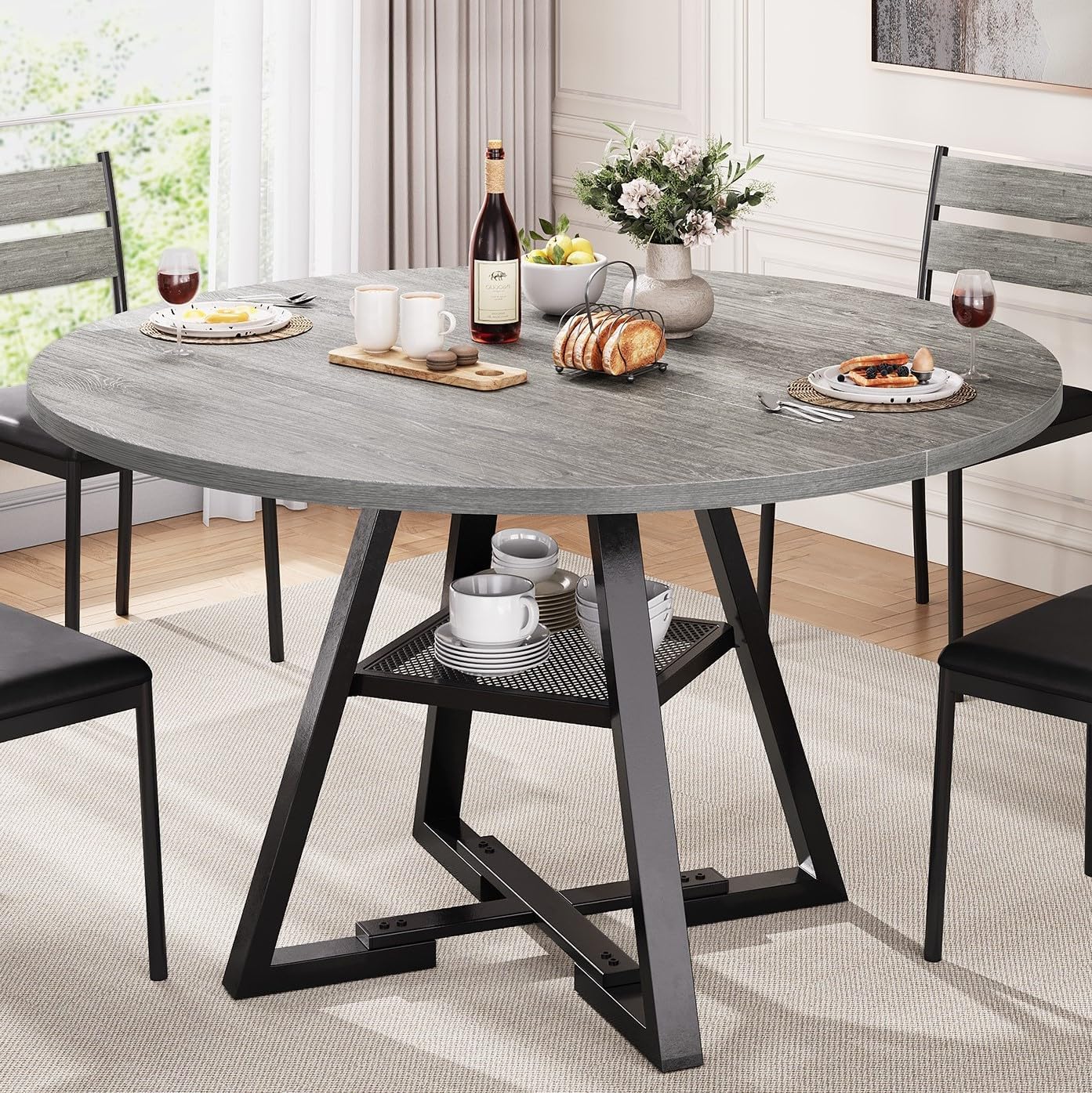 Round Dining Table for 4 - Space Saving Wood Kitchen Furniture