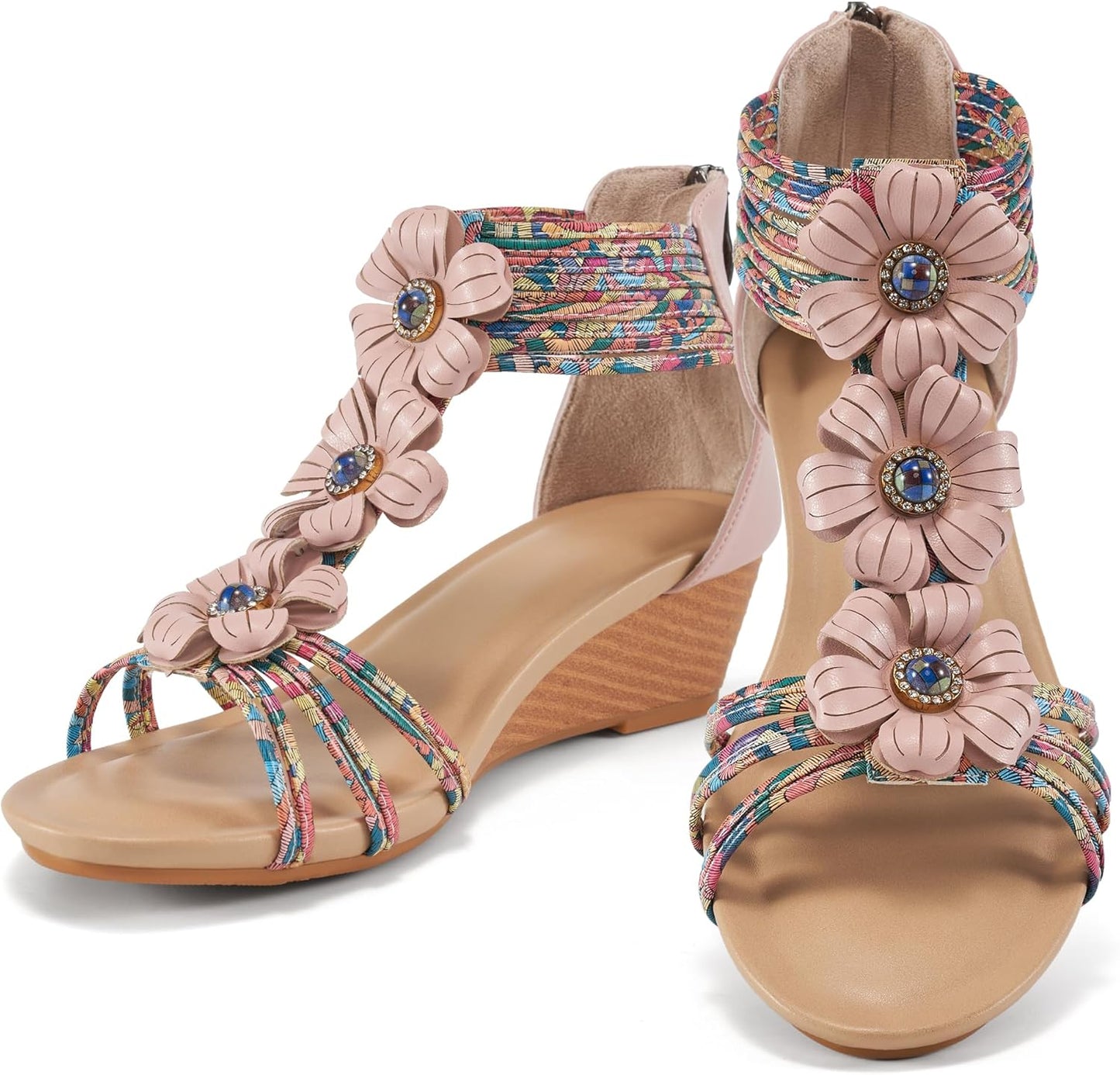 Comfortable Dressy Wedge Sandals for Women with Zipper Design