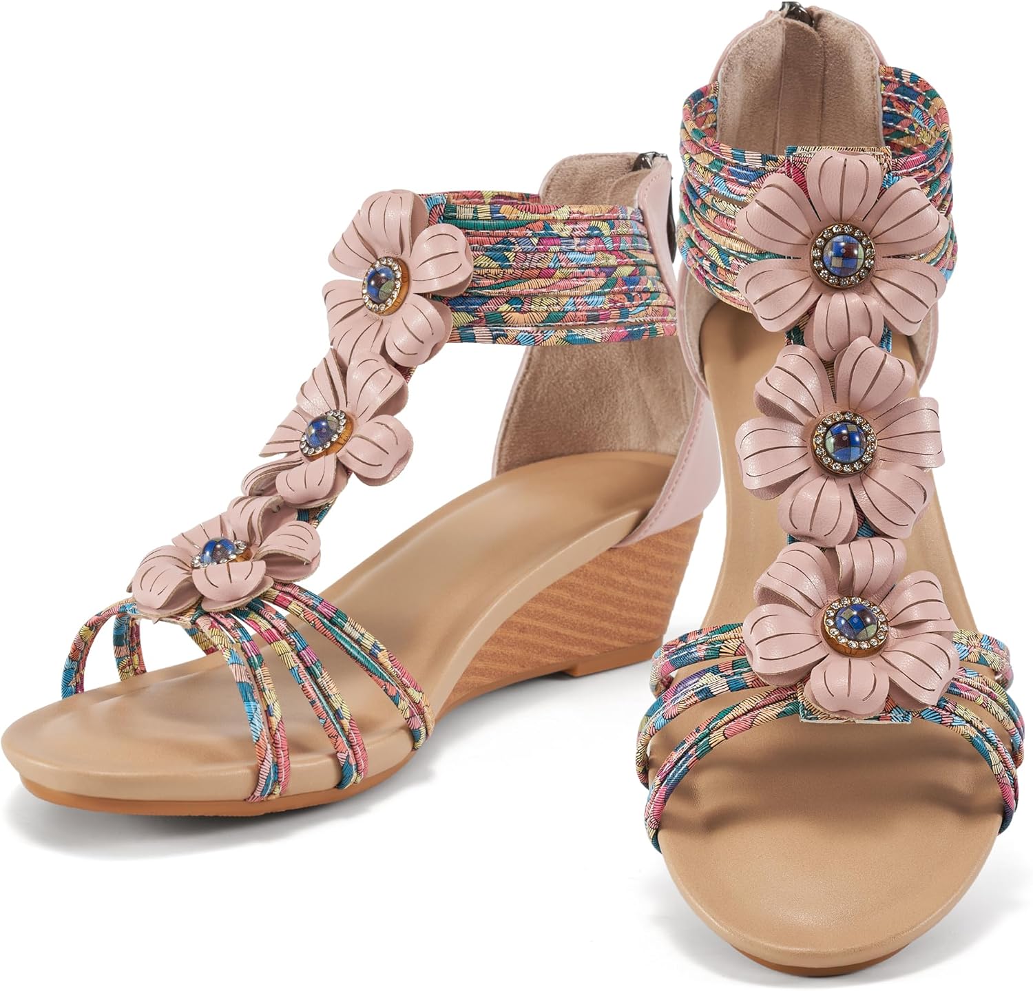 Comfortable Dressy Wedge Sandals for Women with Zipper Design