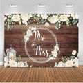 10x6.5 ft Mr & Mrs White Rose Floral Backdrop - Wedding Photo