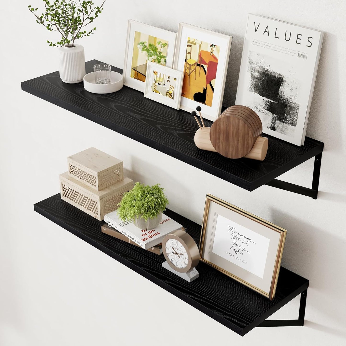 Axeman Floating Shelves for Wall - Deep Black Wood 36in x 12in