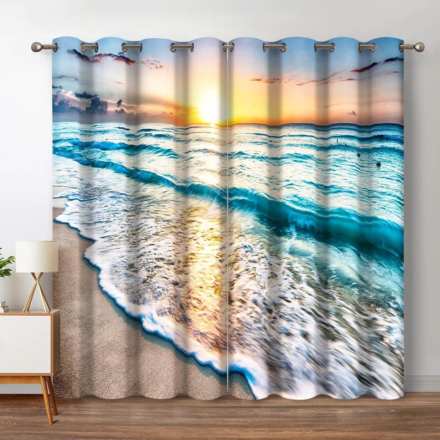 Jekeno Beach Ocean Waves Blackout Curtains for Home Decor