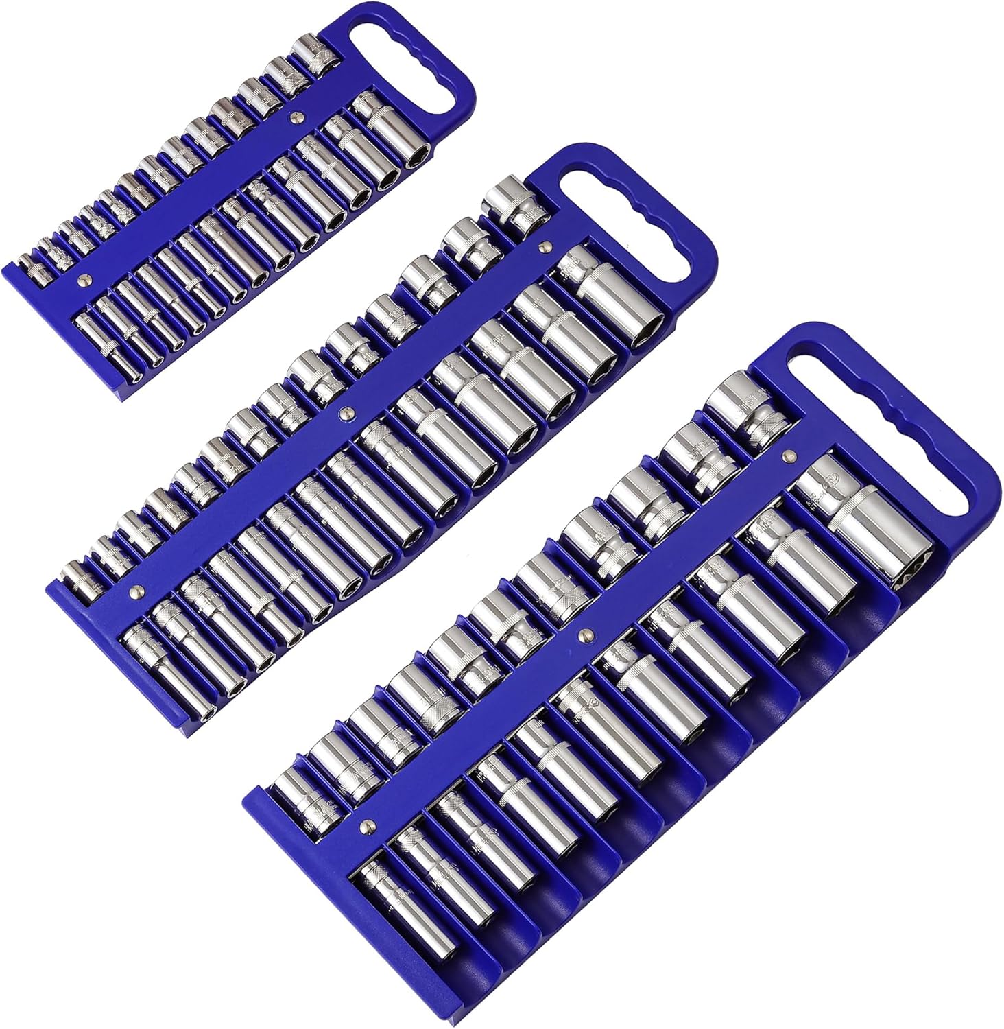 Magnetic Socket Organizer Set - Heavy Duty 3-Piece Holder Tray