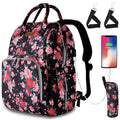 Floral Diaper Bag Backpack with USB Port and Stroller Straps