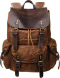 HuaChen Leather Backpack Vintage Waxed Canvas Rucksack - Travel Ready