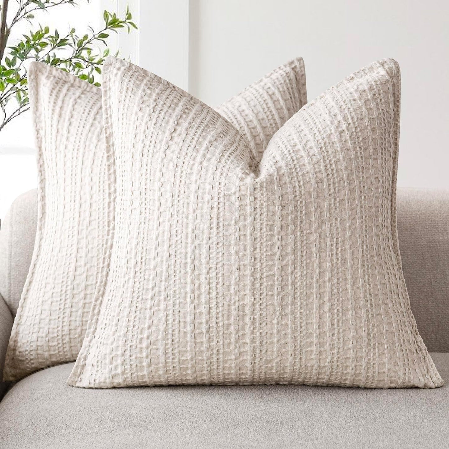 Foindtower Decorative Cotton Waffle Weave Throw Pillow Covers