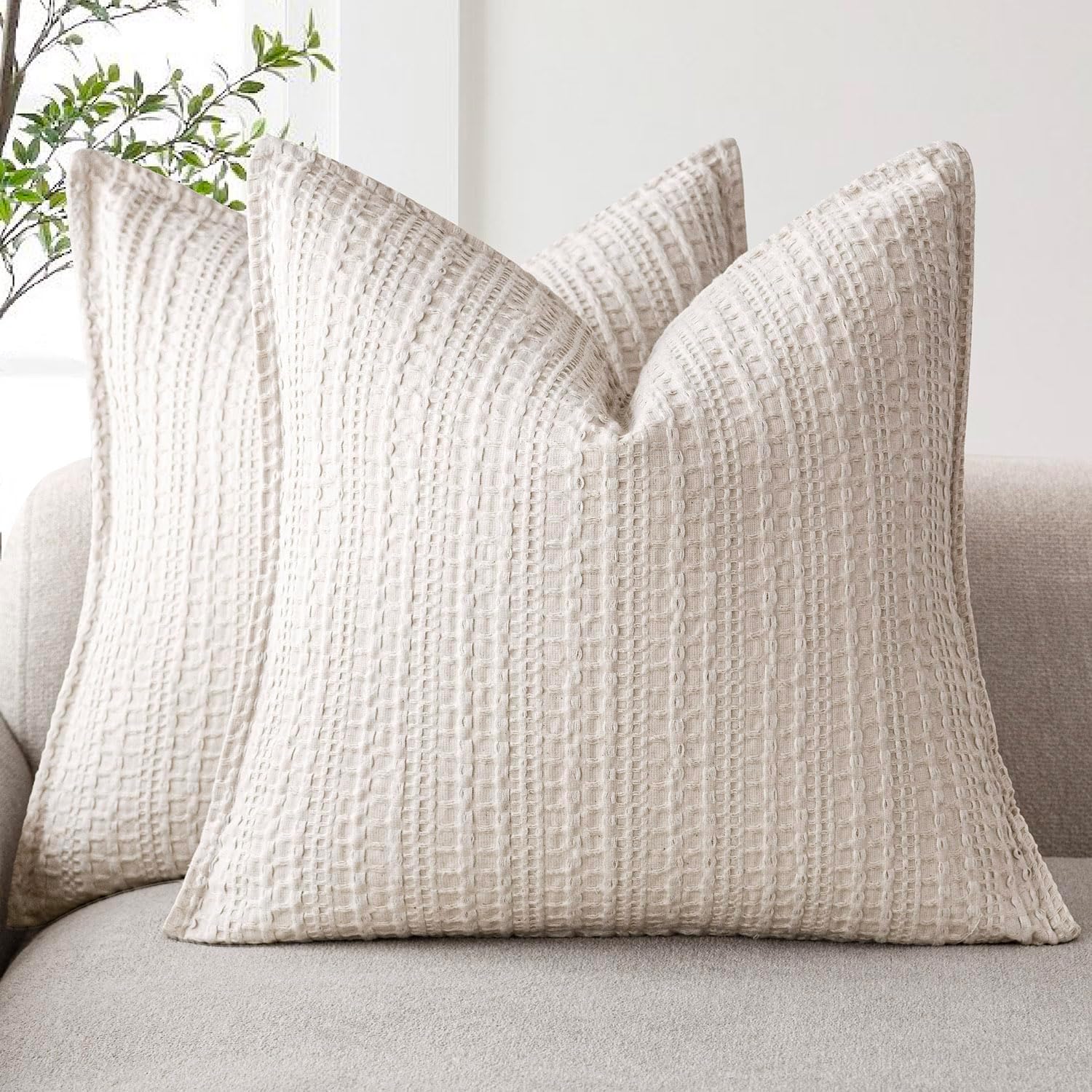 Foindtower Decorative Cotton Waffle Weave Throw Pillow Covers