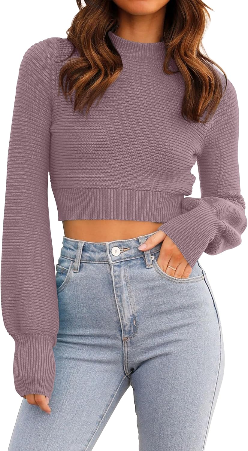 ZESICA Women's Fall Mock Neck Cropped Sweater for Chic Style