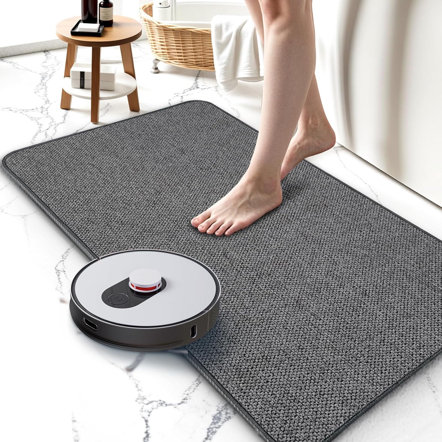 Ultra Thin Dark Grey Bathroom Rugs 24x48Inch Non-Slip Mat