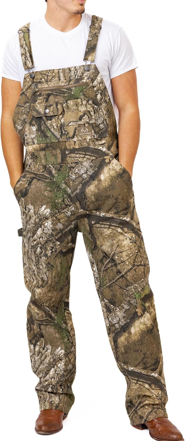 Realtree Men's Camo Hunting Cotton Bib Overalls for Outdoors