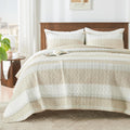 Andency Queen Quilt Bedding Set Beige Patchwork Striped - Lightweight