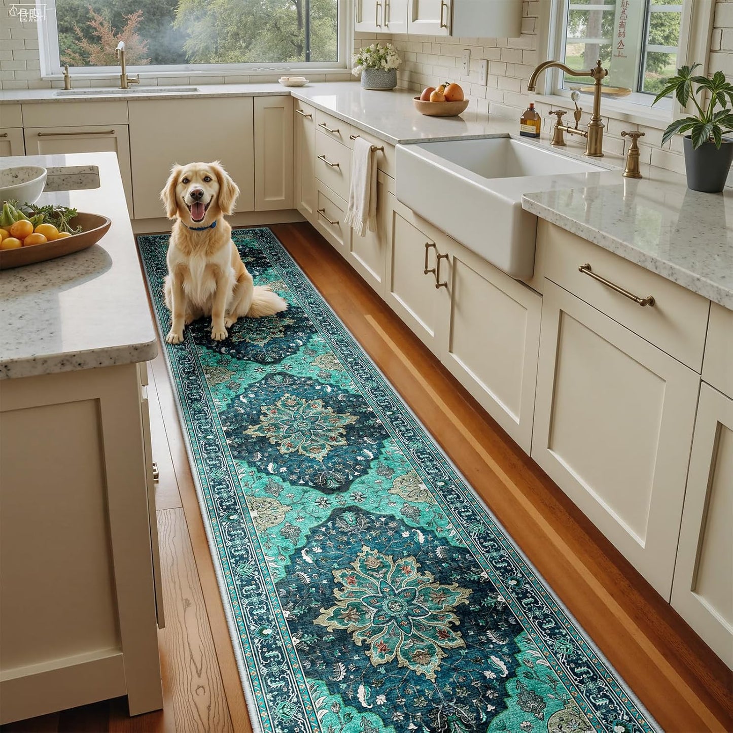 Area Rugs 2ftx10ft Washable Non-Slip Floral Vintage Medallion