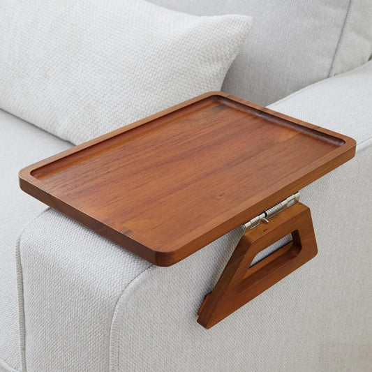 Acacia Wood Couch Arm Table for Snacks and Drinks - 13.75 x 9.5in