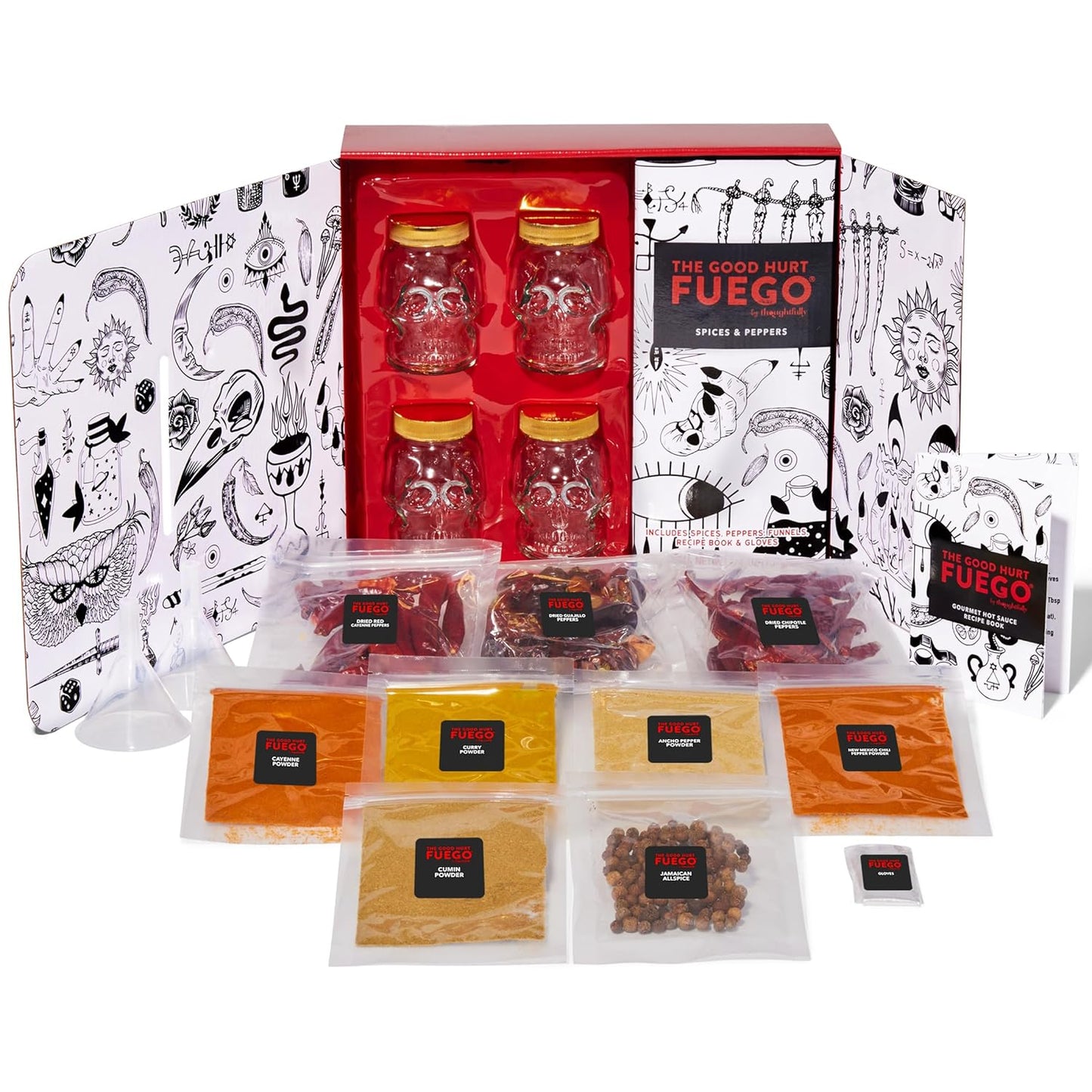 DIY Hot Sauce Set with Skull Jars and Recipe Book for Spice Lovers