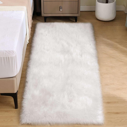 Goolela White Faux Fur Runner Rug 2x6 for Cozy Luxury Spaces
