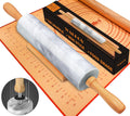Marble Rolling Pin Set with Silicone Pastry Mat - Smooth, Heavy Roll