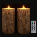 Brown Bark Wax Flameless Pillar Candles with Remote Timer - Realistic