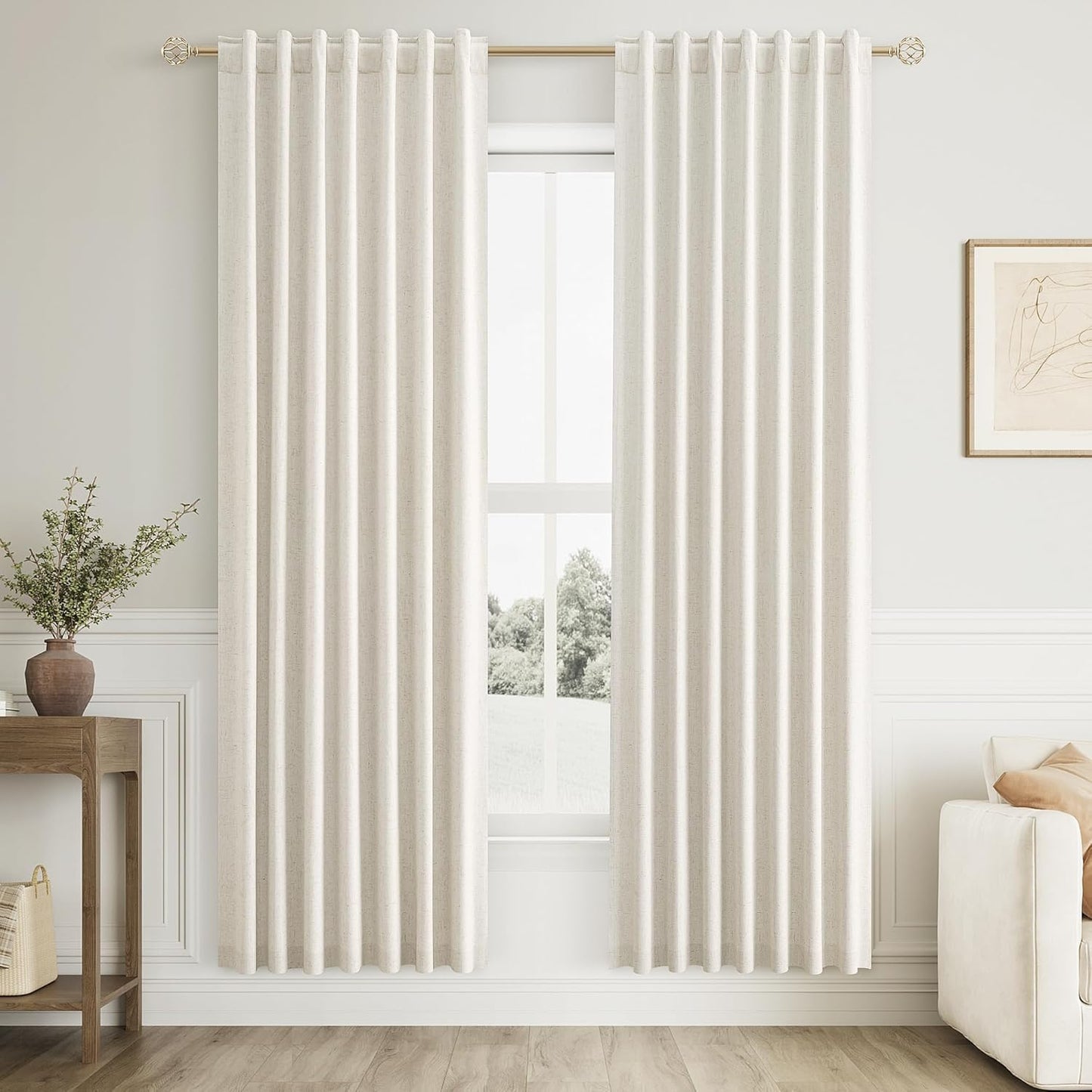 Guken Cream Linen Blackout Curtains for Living Room 80 Inch