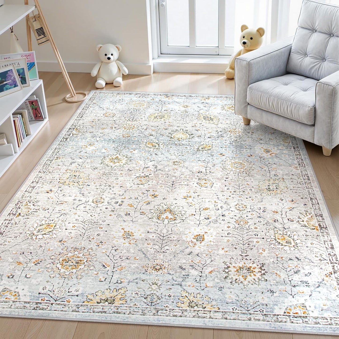 Lahome Boho Light Blue Area Rug 5x7 for Cozy Living Spaces