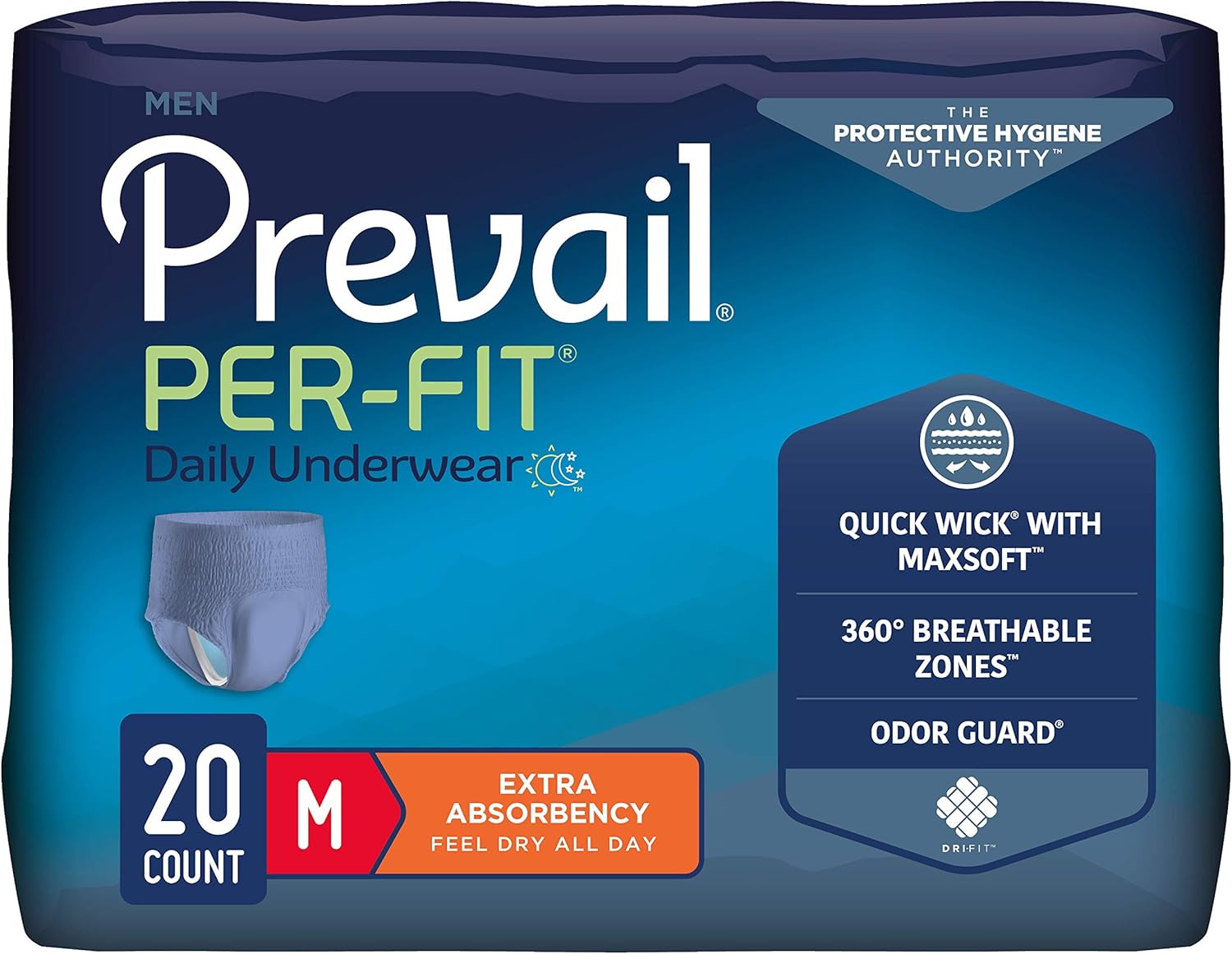 Prevail Per-Fit Men's Daily Underwear - Extra Absorbency - 20 Count