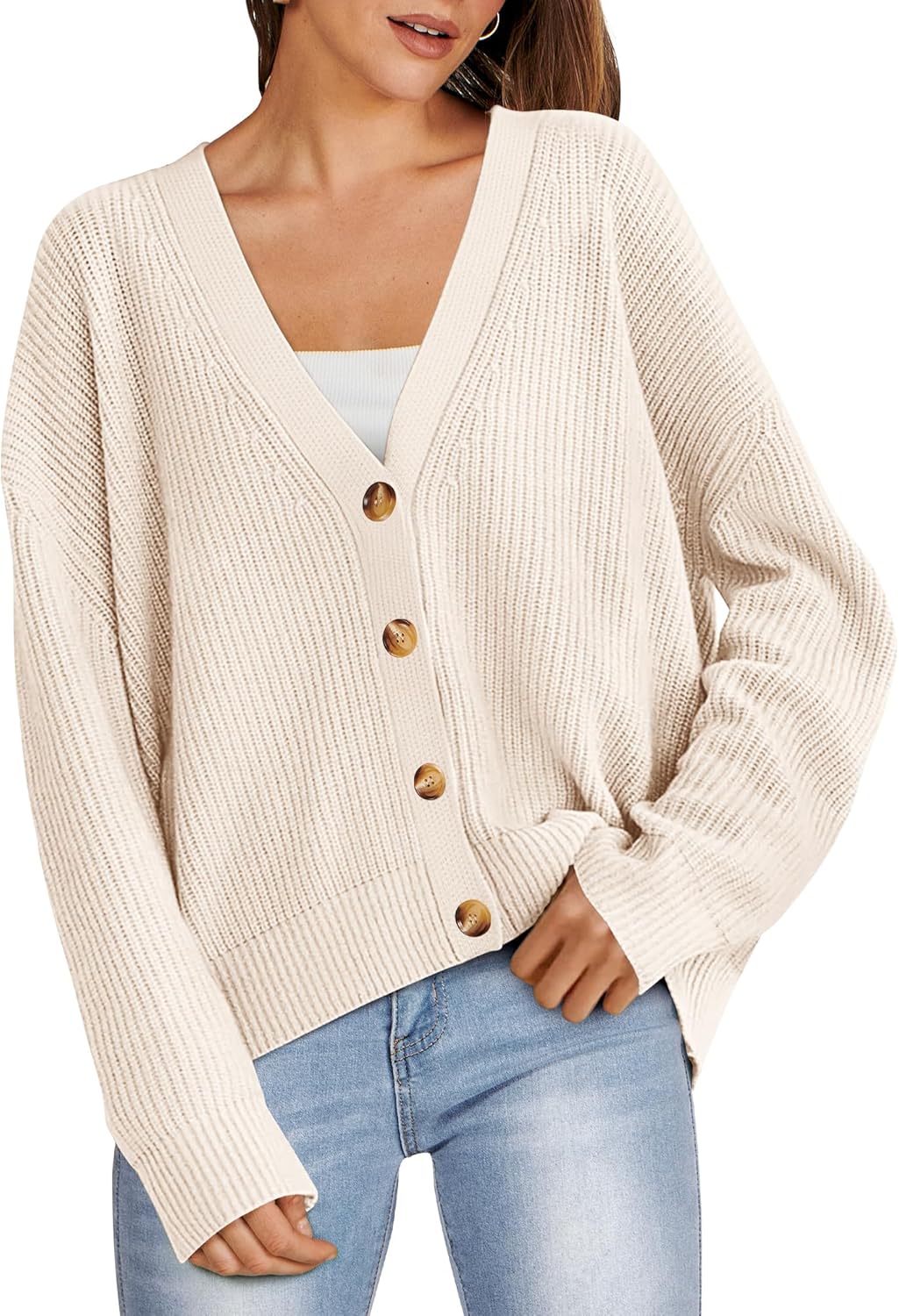 Oversized Button Open Front Knit Cardigan for Women 2024