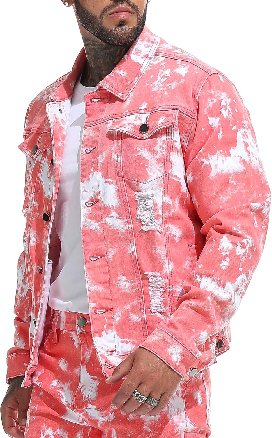 RANMCC Slim Fit Ripped Denim Jacket for Stylish Men