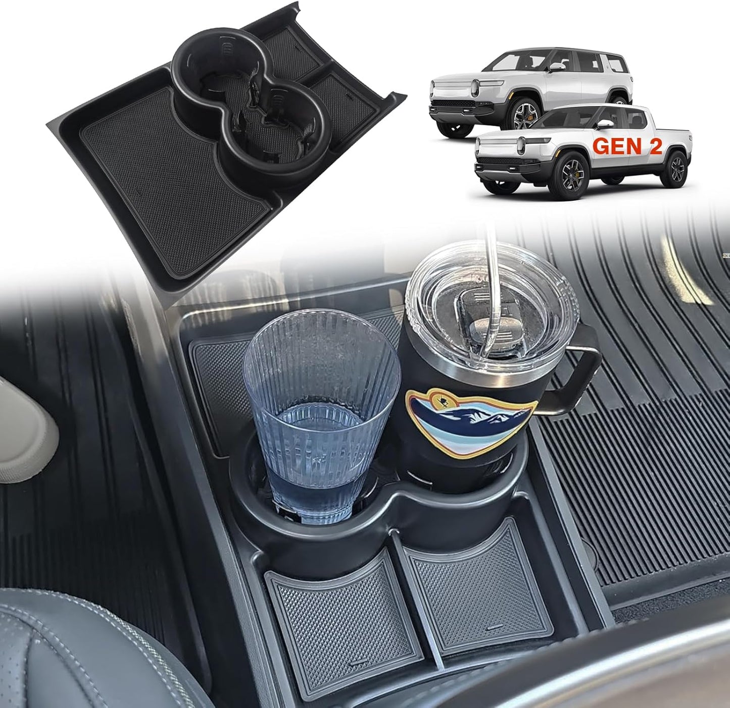 BestEvMod Gen 2 Lower Center Console Organizer for Rivian R1T R1S