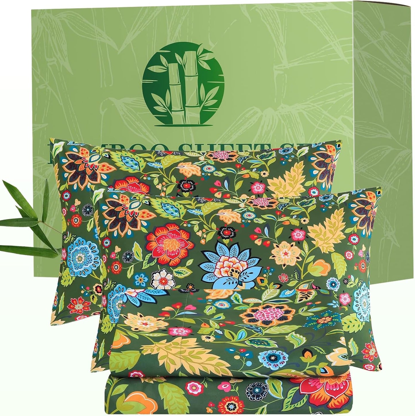 Queen Floral 4-Piece Sheet Set - Cooling Sheets for Comfort