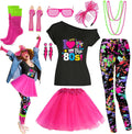 80s Outfit Women Costume Accessories Set - Neon Tutu & Leggings