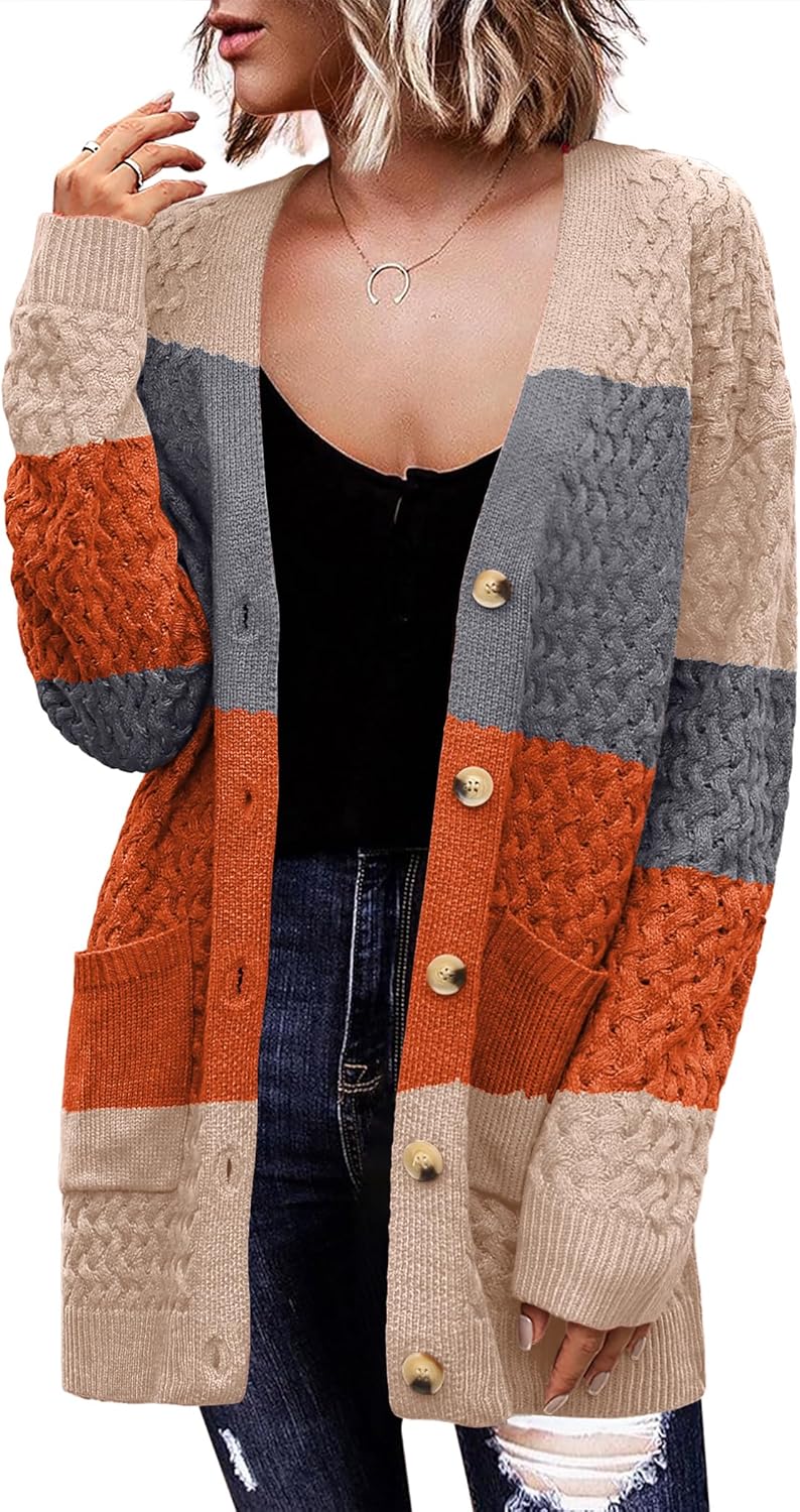 Zeagoo Womens Long Sleeve Chunky Cable Knit Cardigan Sweater