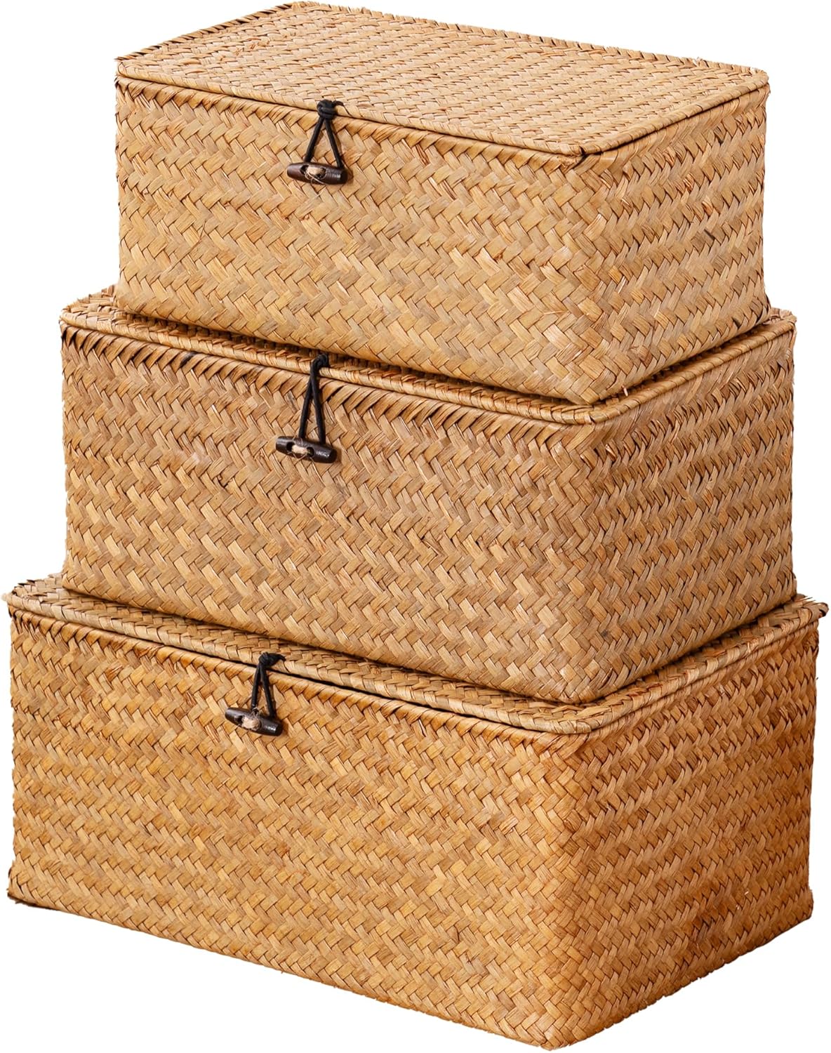 Handwoven Natural Seagrass Bin Set of 3 for Home Organization