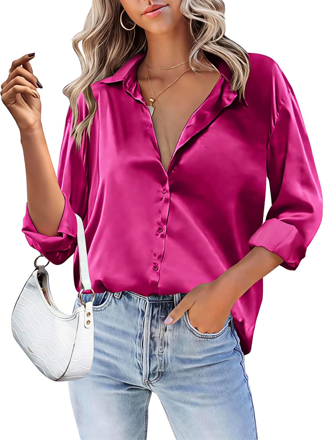 Satin Silk Button Down Shirt for Women - Elegant and Versatile