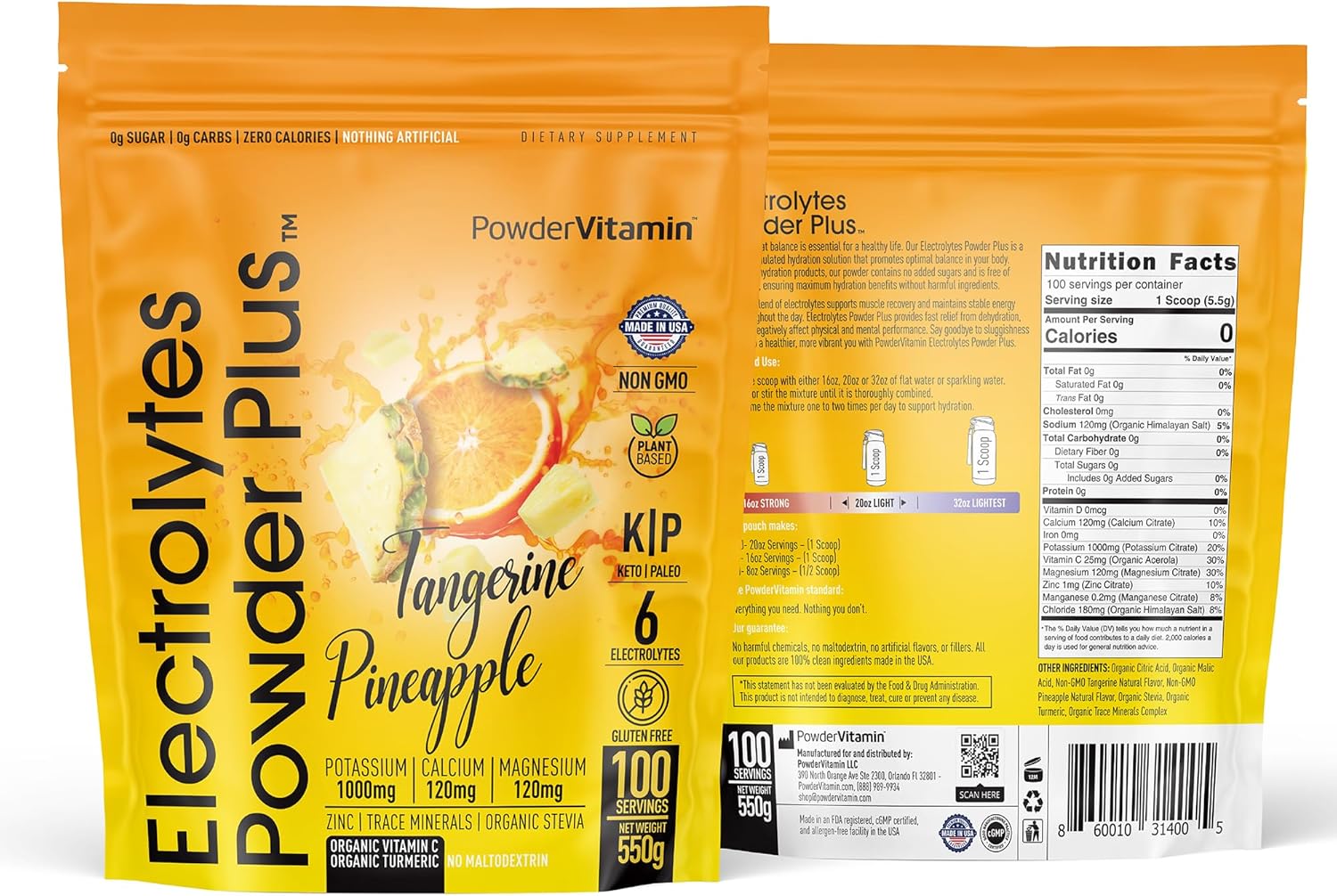 Electrolyte Powder Plus for Hydration - Tangerine Pineapple Flavor